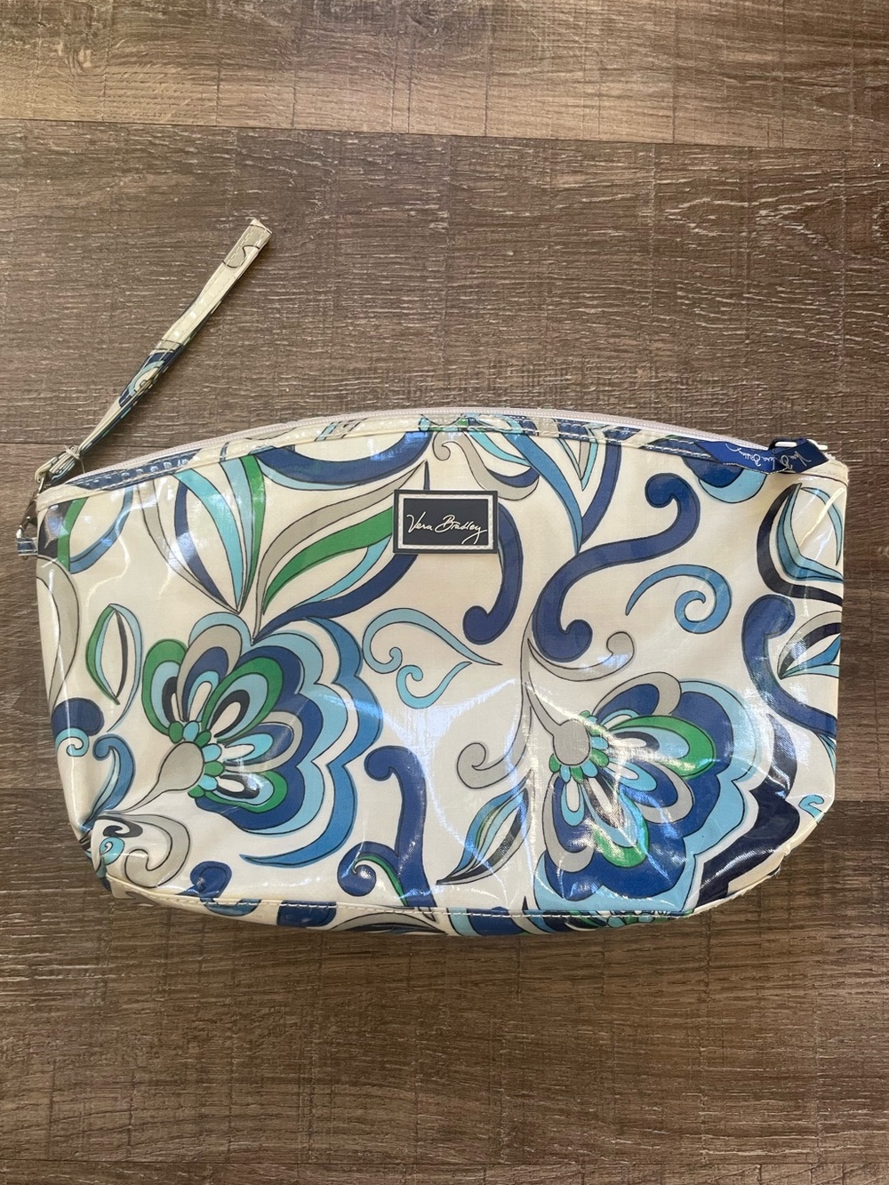 Vera Bradley Mediterranean Blue Vinyl Cosmetic Pouch. Retired pattern